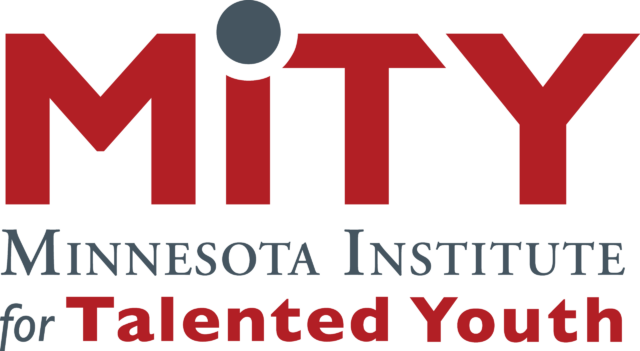 Minnesota Institute for Talented Youth logo with red letter forms and teal circle accent
